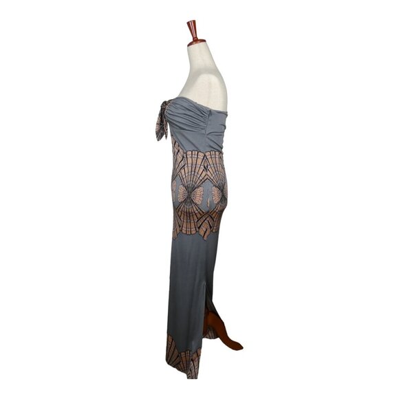 Mara Hoffman Silk Maxi Dress Strapless Sea Shell Tan & Gray Double Slit #1296 - Picture 2 of 9